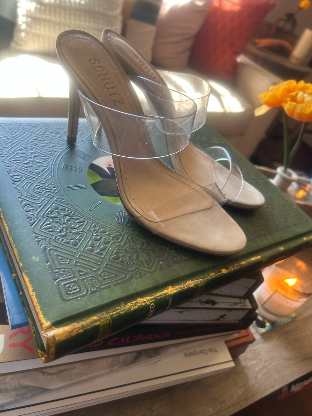 SCHUTZ Clear Strap Nude Slide Heels NWOT - Sz 6 - Picture 2 of 6